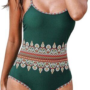 Green, Paisley Boho Chic One-Piece Swimsuit - New with Tags, Size Medium